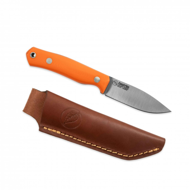 Casström No.8 SFK Messer in orange G10 flach geschliffen, Lederscheide