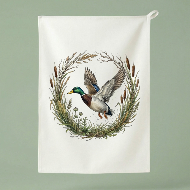 Stockente im Naturkranz - Küchenhandtuch 50x70 cm