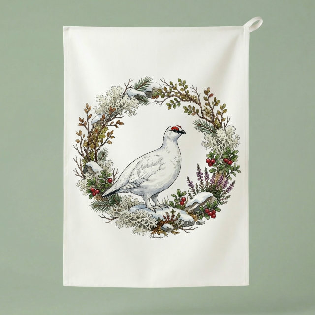 Schuppenhuhn im Naturkranz - Küchenhandtuch 50x70 cm