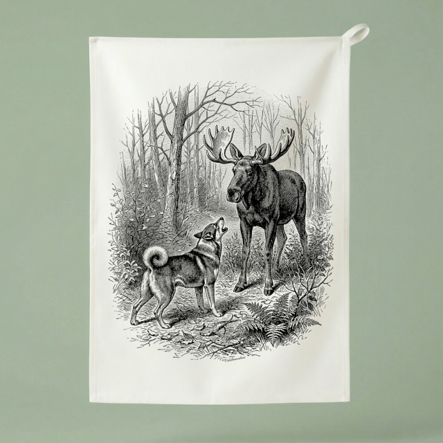 Jämthund beim Elchstand - Küchentuch 50x70 cm