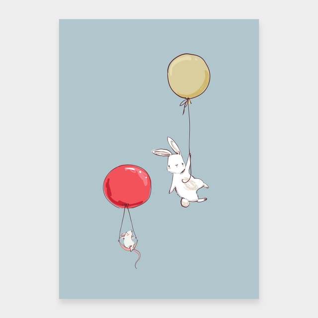 Hase und Maus auf einer Ballonfahrt